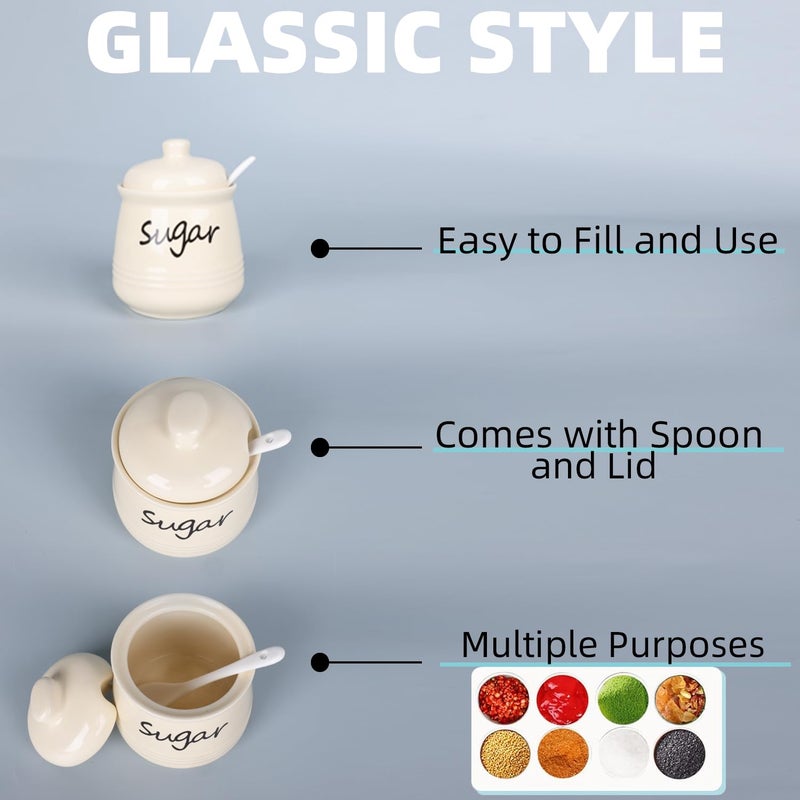 HAOTOP 12oz Sugar Bowl with Lid and Spoon,Ceramic Sugar Jar Sugar Dispenser Sugar Container Coffee Bar Accessories, Kitchen Countertop Canisters, Beige - Image 4