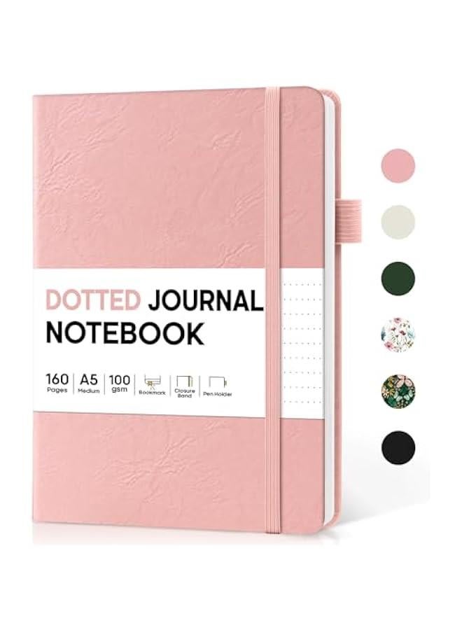 Arabest Bullet Dotted Journal Notebook for Women & Men, Hardcover Leather Journal for Writing, A5 Bullet Journaling Notebook for Work & Sketching, Perfect for Office School Home Supplies, 160 s, Pink - Image 1