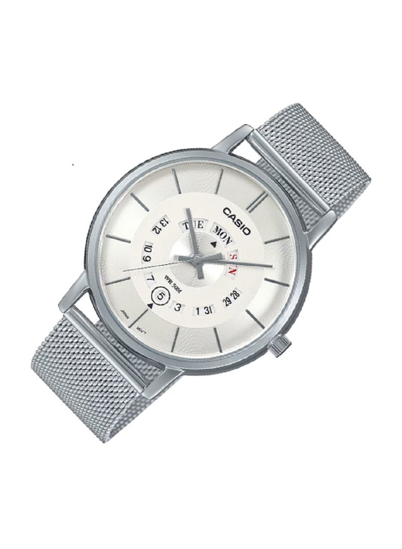 Casio Men Watch - Analog Day and date display White Dial Stainless Steel Mesh Band MTP-B135M-7AVDF. - Image 3