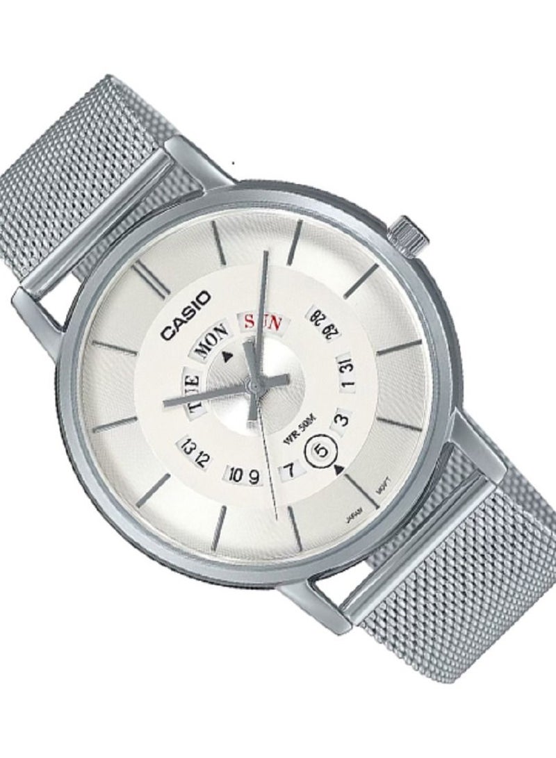 Casio Men Watch - Analog Day and date display White Dial Stainless Steel Mesh Band MTP-B135M-7AVDF. - Image 2