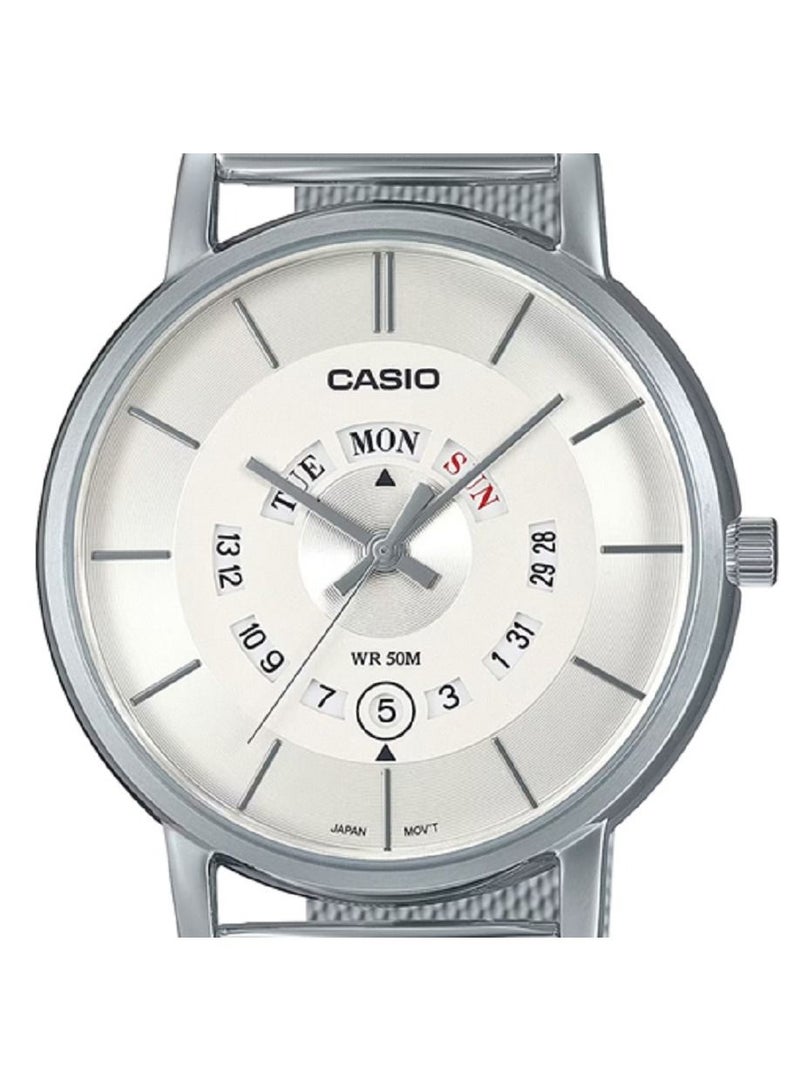 Casio Men Watch - Analog Day and date display White Dial Stainless Steel Mesh Band MTP-B135M-7AVDF. - Image 4