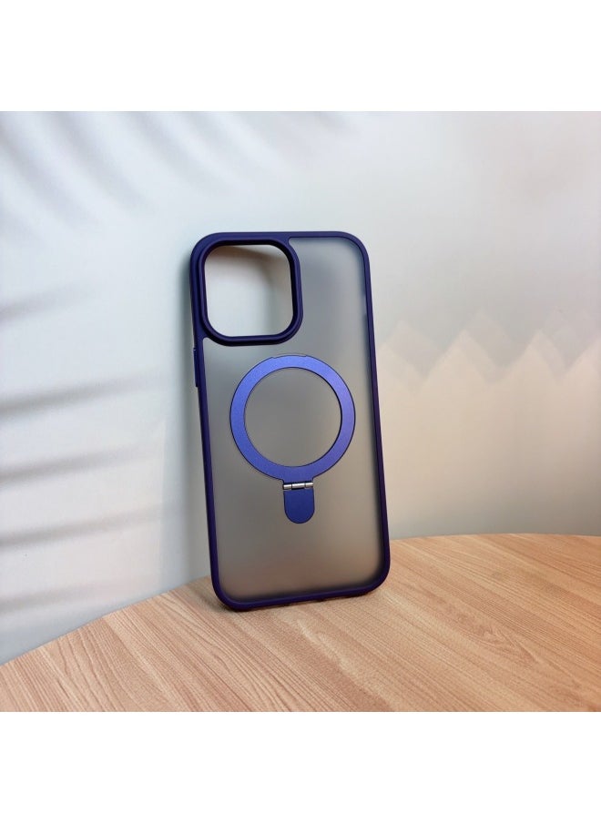 Generic - Applicable To For Iphone 16ProMax Mobile Phone Case For Iphone15 Bracket Magnetic Absorption Anti-fall Q1 Frosted Skin Feeling Fulcrum Factory-Color:Dark Night Purple-Applicable Models:For Iphone 16 - Image 1