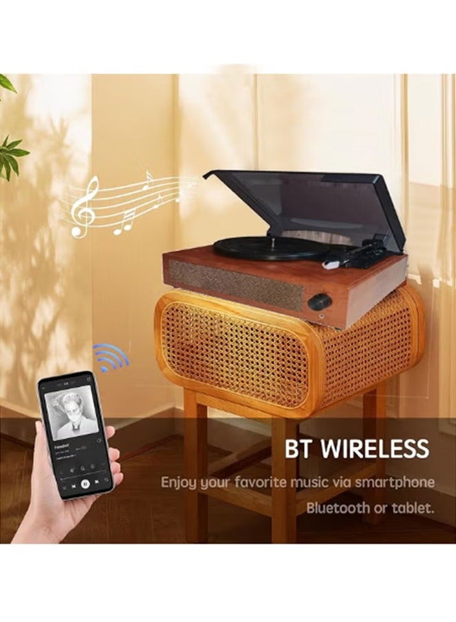 Vintage Vinyl Record 3-Speed Bluetooth Portable Suitcase Record Player with Built-in Speakers Bluetooth Wireless Playback Headphone Auto Off, Multimedia Center for Entertainment and Home Decoration - Image 3