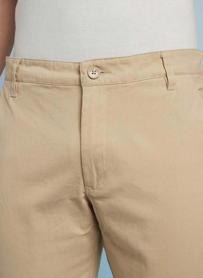 Dennis Lingo Men's Beige 100% Cotton Solid Pattern Chinos Straight Fit Trouser