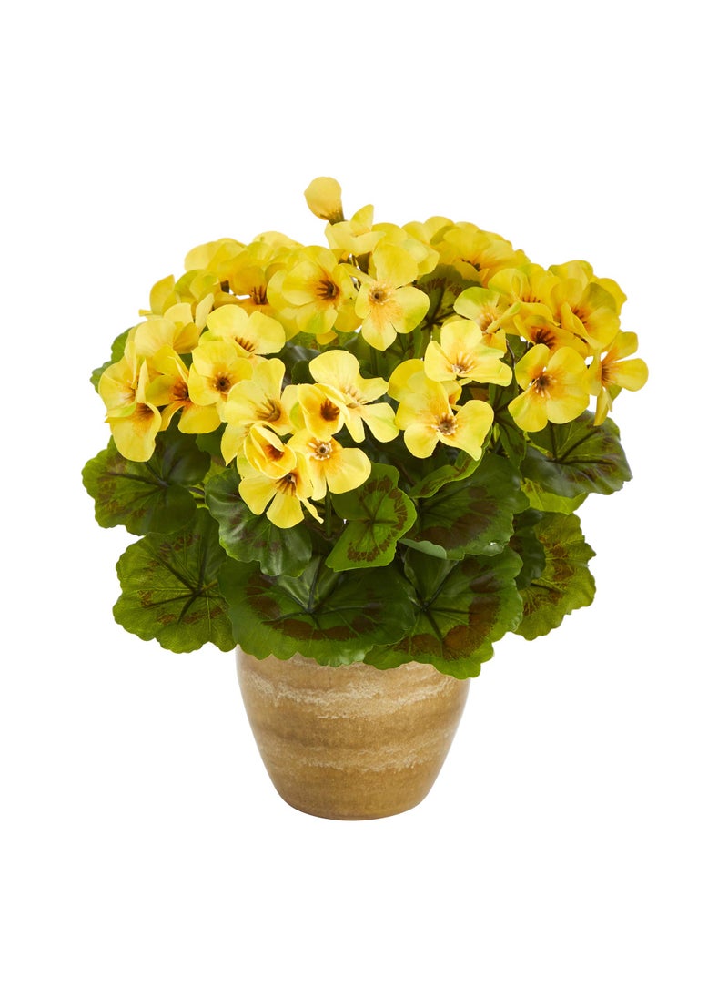 Nearly Natural Nearly Natural 11in. Geranium Artificial Plant in Ceramic Planter UV Resistant (Indoor/Outdoor)  - Image 1