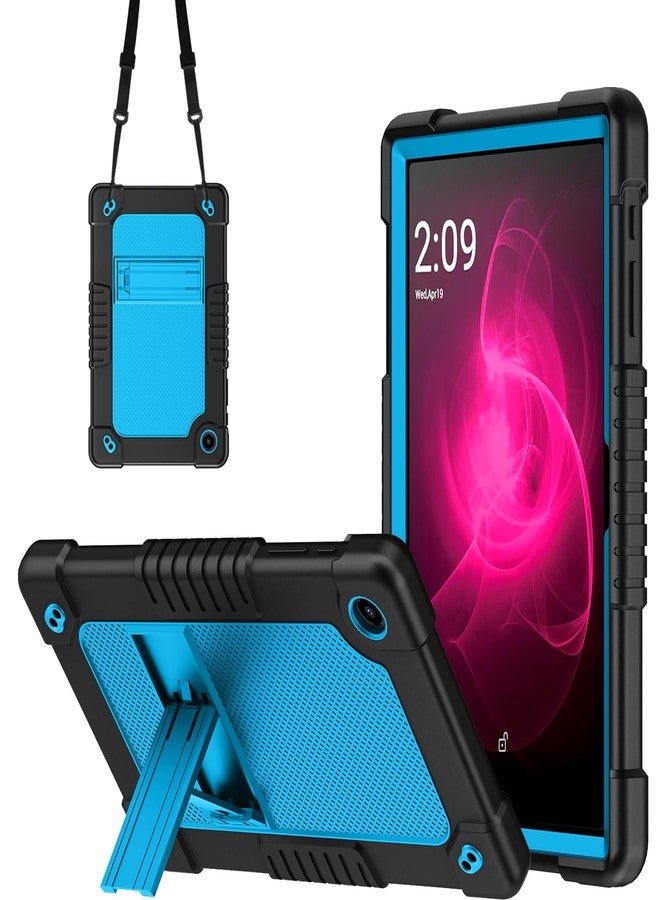 Kebiory حامل Kebiory لجهاز T-Mobile REVVL Tab 2 10.1 بوصة اللوحي، مناسب للأطفال، مصنوع من السيليكون الناعم مع حامل صلب، مزود بحزام كتف قابل للتعديل، متوافق مع جهاز T-Mobile REVVL Tab 2 5G موديل 2025 (أسود/أزرق). - Image 1