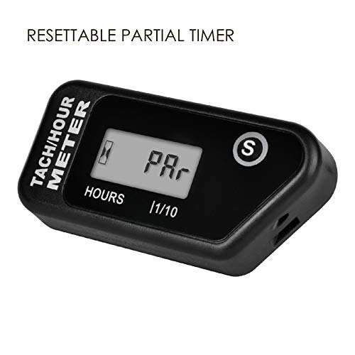 Jayron Digital LCD Tachometer Inductive Tach Hour Meter Display Max RPM Waterproof for Most Gas Engine Marine ATV Generator Lawn Tractor Motorcycle (Black) - Image 2