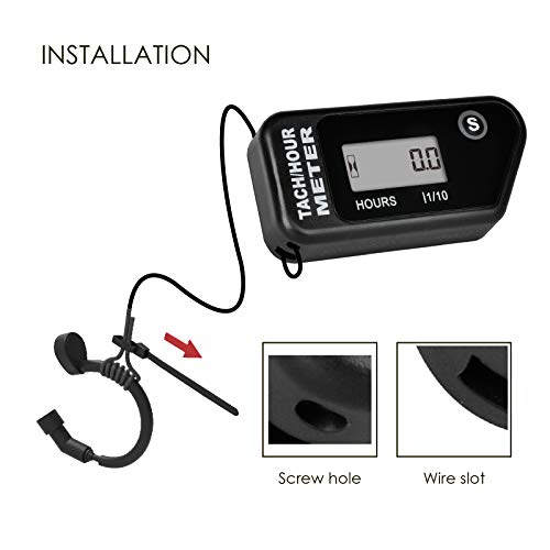 Jayron Digital LCD Tachometer Inductive Tach Hour Meter Display Max RPM Waterproof for Most Gas Engine Marine ATV Generator Lawn Tractor Motorcycle (Black) - Image 4