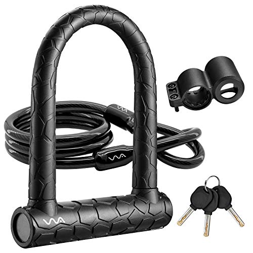 VVA Bike U Lock,20mm Heavy Duty Combination Bicycle D Lock Shackle 4ft Length Security Cable with Sturdy Mounting Bracket and Key Anti Theft Bicycle Secure Locks - Image 1