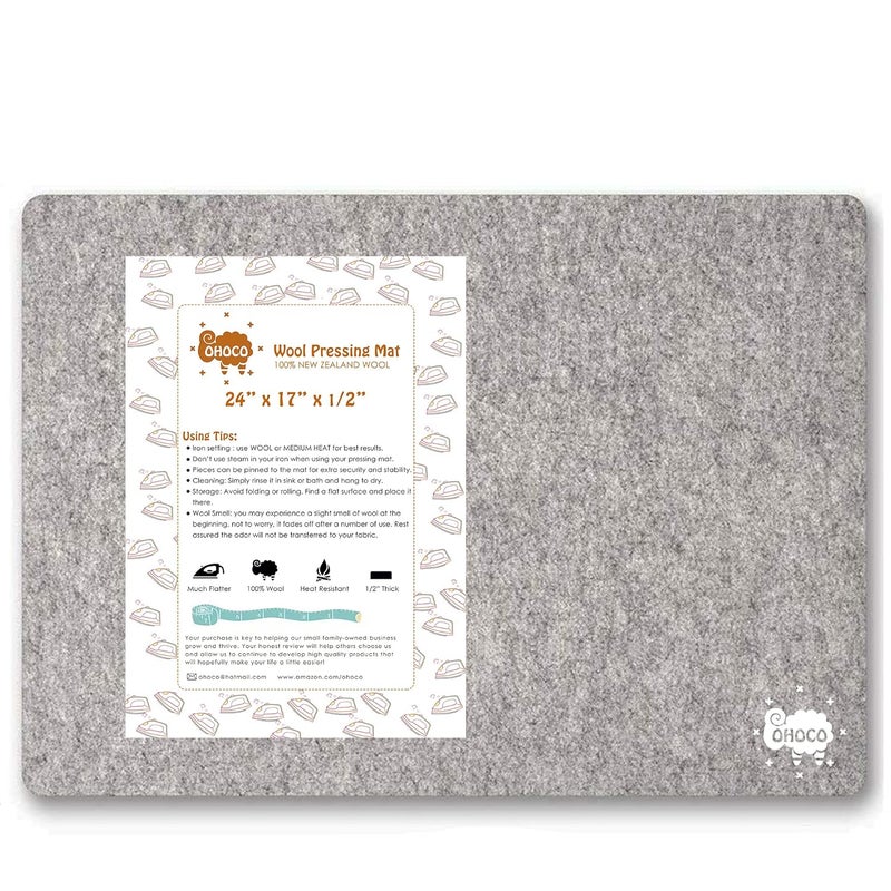OHOCO Wool Pressing Mat for Quilting 17 x 24 Extra Large Felt Ironing Pad 12 Thick 100 Zealand Wool for Ironing Sewing Cutting on Ironing Board Tabletop Dryer Countertop - Image 1