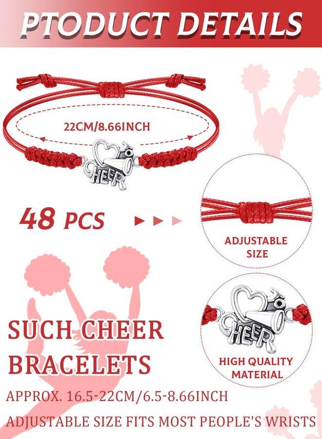 Inbagi 48 Pcs Cheerleader Gifts Cheer Bracelet Cheerleading Charm Bracelet Adjustable Cheerleader Gifts for Cheer Team Cheerleading Jewelry Accessories Bulk (Red) - Image 2