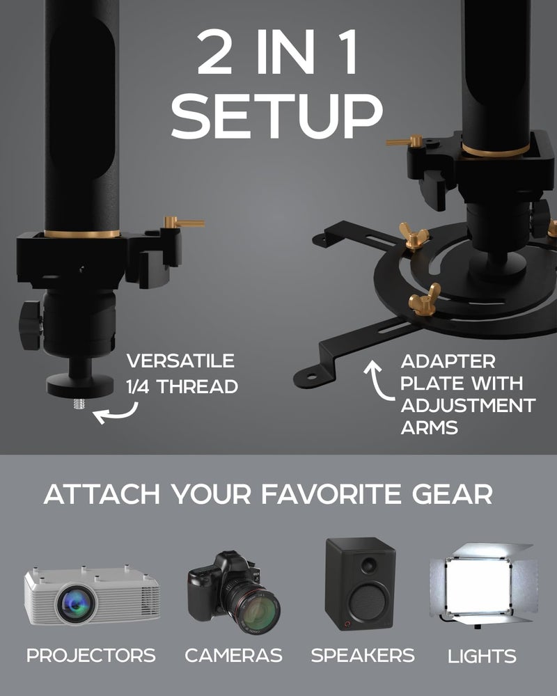 PropVue Universal Projector Mount - Adjustable Ceiling or Wall Mount for Office & Home Mini Projectors - Full Motion, Easy Installation, 360° Swivel, Extendable Length 13.8" to 21" - Image 3
