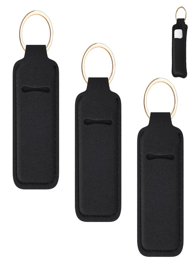 Playexen 3 PCS Chapstick Keychain Holder, Potable Lip Balm Holder with Metal Clip, Lip Gloss Holder Keychain for Lipstick, Chapstick, Lip Balm (Black - Image 1