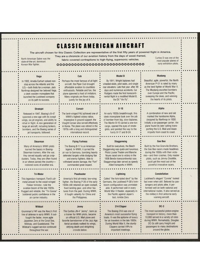 USPS 1997 Classic American Aircraft Sheet Of Twenty Stamps Scott 3142  - Image 3