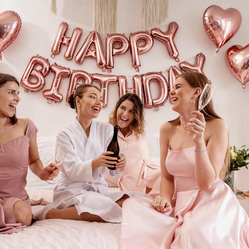 K.E.J. Rose Gold Happy Birthday Balloon Banner Foil Balloons - 16 Inch Mylar Letters Balloons, Reusable Birthday Decorations for Men, Women Party Supplies - Image 4