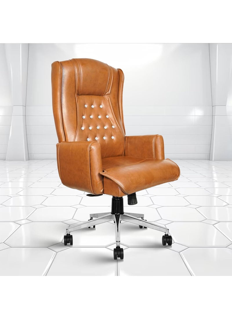 Rose ROSE Crown Leatherette Executive High Back Revolving Office Chair Integrated Lumbar Support with Comfortable Seating Any Position Locking Mechanism APL 1 Year Warranty Caramel Brown  - Image 1