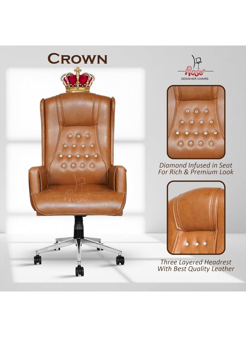 Rose ROSE Crown Leatherette Executive High Back Revolving Office Chair Integrated Lumbar Support with Comfortable Seating Any Position Locking Mechanism APL 1 Year Warranty Caramel Brown  - Image 3