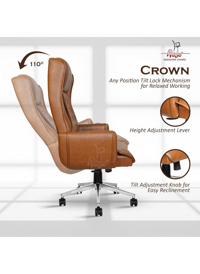 Rose ROSE Crown Leatherette Executive High Back Revolving Office Chair Integrated Lumbar Support with Comfortable Seating Any Position Locking Mechanism APL 1 Year Warranty Caramel Brown  - Image 4