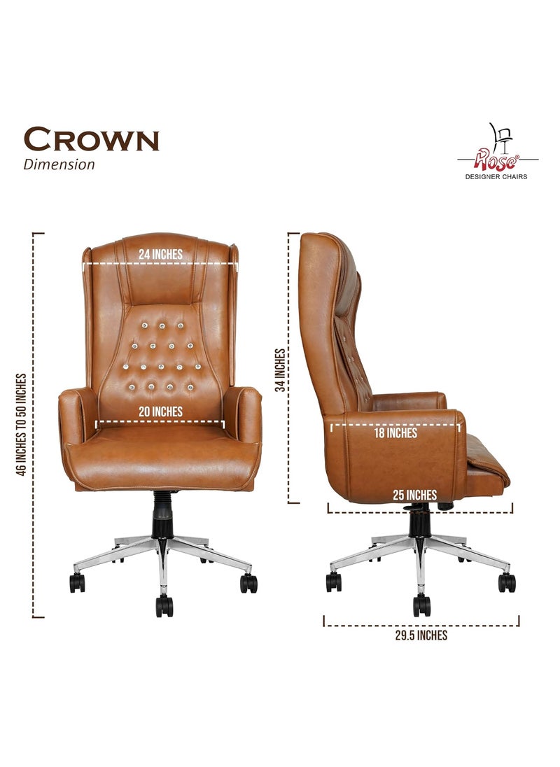 Rose ROSE Crown Leatherette Executive High Back Revolving Office Chair Integrated Lumbar Support with Comfortable Seating Any Position Locking Mechanism APL 1 Year Warranty Caramel Brown  - Image 2