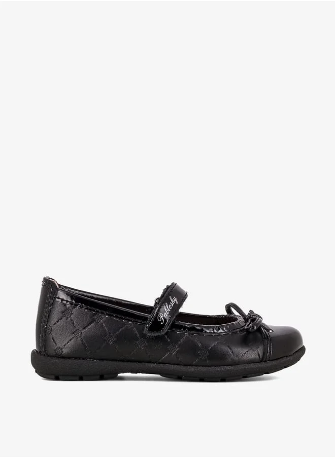 بابلوسكي Girls Bow Accent Leather School Shoes with Hook and Loop Closure