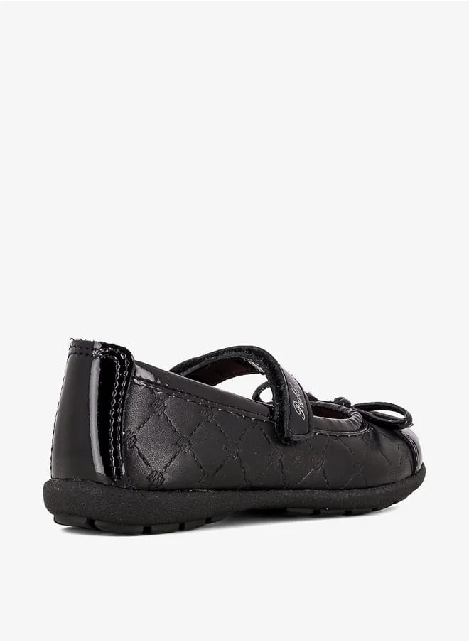 بابلوسكي Girls Bow Accent Leather School Shoes with Hook and Loop Closure