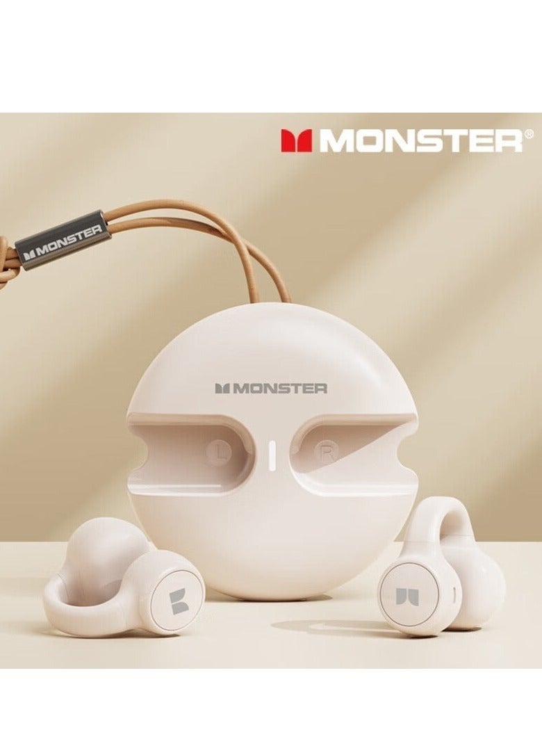 Monster Earbuds XKT21 Wireless Earbuds Bluetooth 5.3 Earphones Ear Clip For Music Gaming Low Latency Headset Touch Control Noise Cancelling Beige