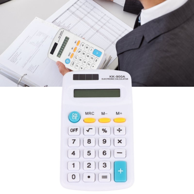 Mini Handheld Calculator: 8 Digit White LCD Display - Dual Power Portable ABS Material for Office School Home Business - Image 4