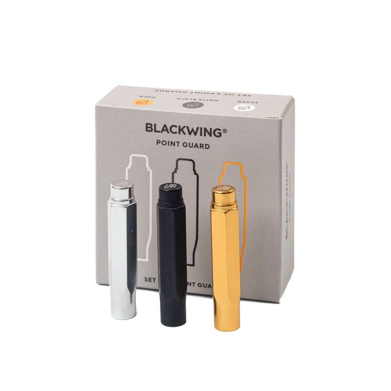 Blackwing Point Guards - Set of 3, Protects Pencil Points, Mixed Color Pack (Gold, Silver, and Black), Lightweight Machined Aluminum - Image 1