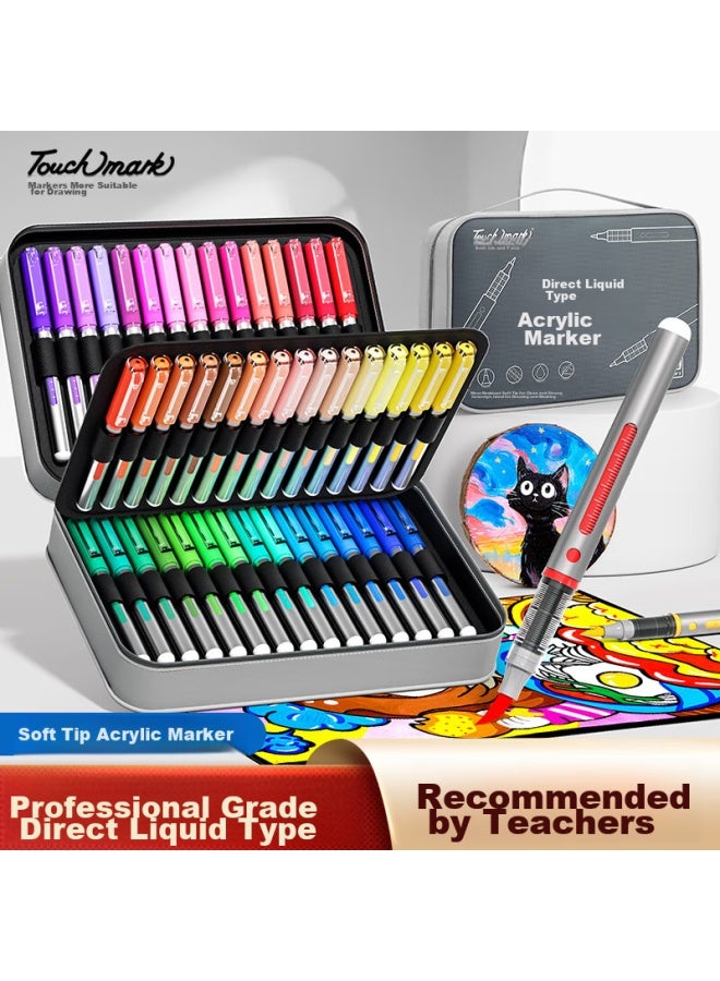 Touch Mark Touchmark Direct Liquid Soft Tip Acrylic Markers, 36 Colors, Large Capacity, Watercolor Pens, Fabric Bag Style, Drawing Pens, Layering, Non-transparent, For Students And Children, Birthday And Back-to Gift - Image 1