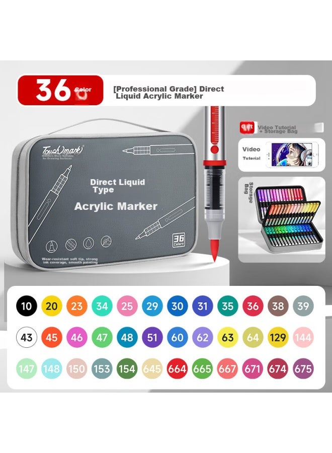 Touch Mark Touchmark Direct Liquid Soft Tip Acrylic Markers, 36 Colors, Large Capacity, Watercolor Pens, Fabric Bag Style, Drawing Pens, Layering, Non-transparent, For Students And Children, Birthday And Back-to Gift - Image 3