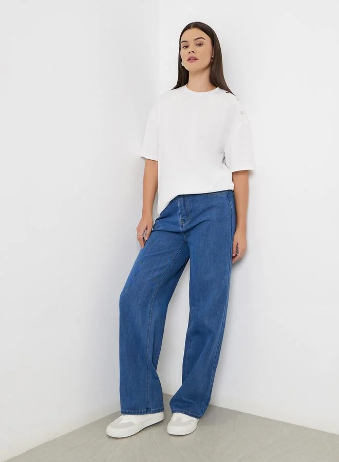 Blue High Rise Wide Leg Jeans