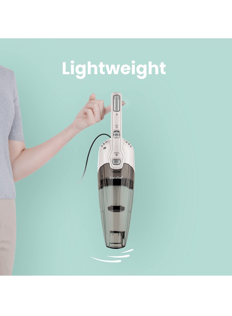 كومفي مكنسة كهربائية 2 في 1 محمولة باليد بطول 5 أمتار خفيفة الوزن وقوية 600 وات 16000 باسكال شفط سعة 0.5 لتر نظام ترشيح مركزي ممتاز للسيارة والمنزل والمطبخ والشعر - أبيض - Image 4