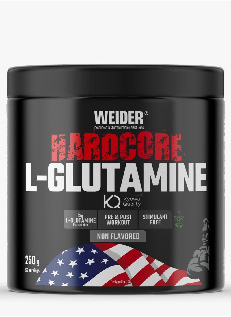 Weider Hardcore L-Glutamine 250 g - 55 Servings - Non Flavored -  Pre & Post Workout - Stimulant Free - Vegan-Friendly 