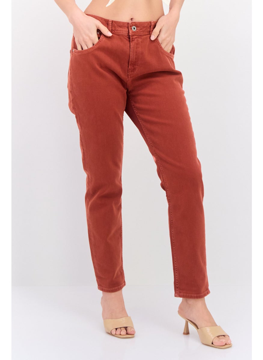 Pepe Jeans Women Regular Fit Washed Denim Jeans, Rust  - Image 1