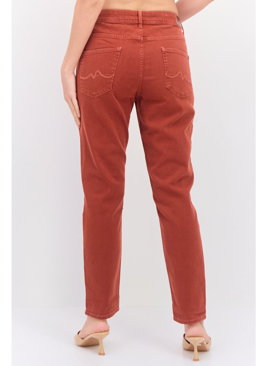 Pepe Jeans Women Regular Fit Washed Denim Jeans, Rust  - Image 3