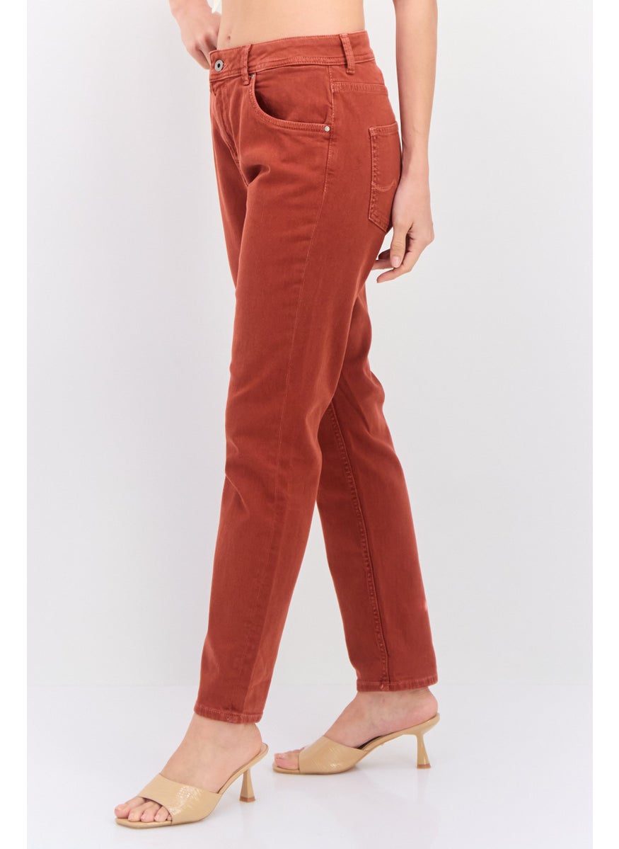 Pepe Jeans Women Regular Fit Washed Denim Jeans, Rust  - Image 2