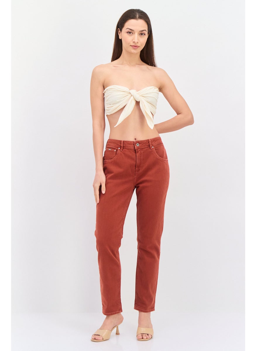 Pepe Jeans Women Regular Fit Washed Denim Jeans, Rust  - Image 4