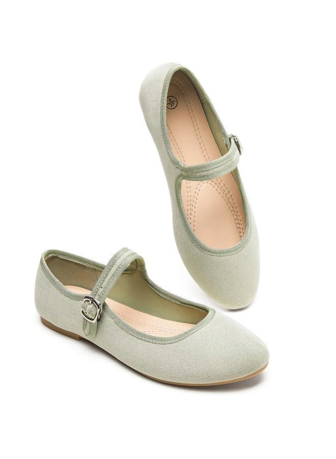 BABUDOG Womens Mary Jane Flats with Strap,Faux Suede Black Flats Shoes,Flats Shoes Women Dressy Comfortable, Green, 9 - Image 1