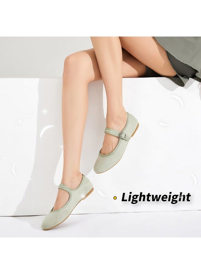 BABUDOG Womens Mary Jane Flats with Strap,Faux Suede Black Flats Shoes,Flats Shoes Women Dressy Comfortable, Green, 9 - Image 2