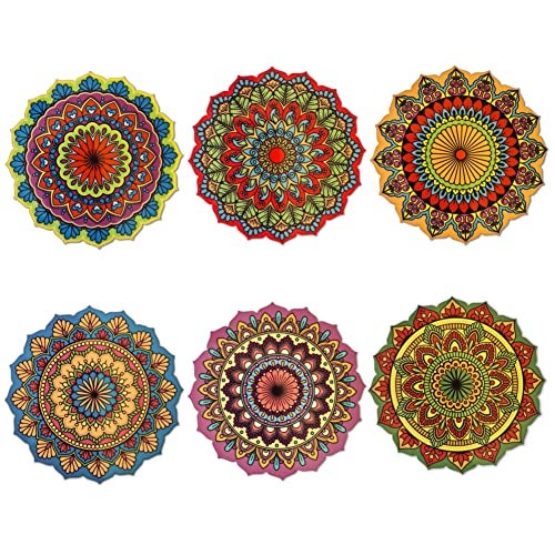 Ambiyaa Pine Set Of 6 Mandala 4 Inch Coasters | Unique Handmade Designs | Flower Shaped | 10 Cm Diameter - Image 3
