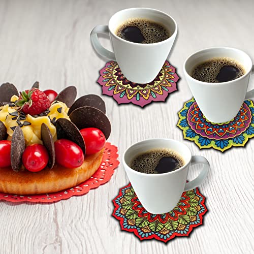 Ambiyaa Pine Set Of 6 Mandala 4 Inch Coasters | Unique Handmade Designs | Flower Shaped | 10 Cm Diameter - Image 5
