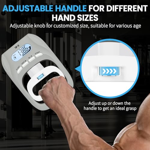 TIPRE 396lbs/180kg Grip Strength Tester, Digital Dynamometer With LCD Display, Adjustable Hand Grip Training Gauge, Exercisers for Sports Home School Use - Gray - Image 4