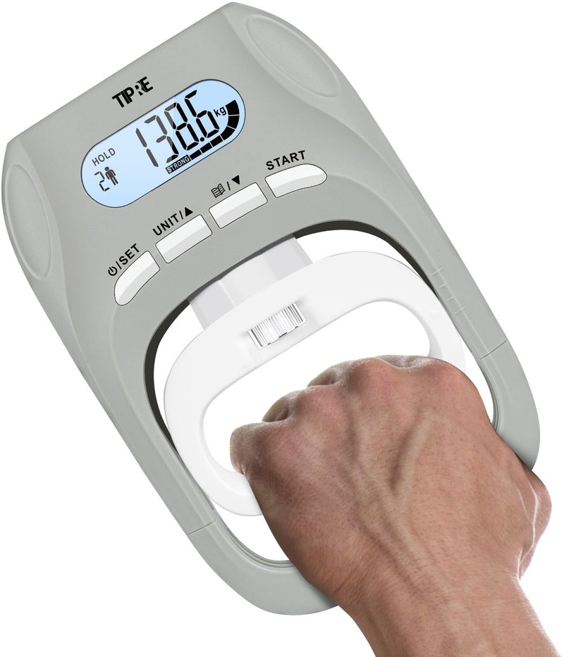 TIPRE 396lbs/180kg Grip Strength Tester, Digital Dynamometer With LCD Display, Adjustable Hand Grip Training Gauge, Exercisers for Sports Home School Use - Gray - Image 1