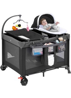Piccasio Baby Bed, Foldable Baby Bedside Sleeper & Playard, 5 in 1 Baby Bassinet & Crib, Travel Nursery Center With Toys & Music Box,Baby cot & Playpen Newborn Diaper Changing Table  - Image 1