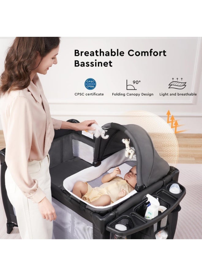 Piccasio Baby Bed, Foldable Baby Bedside Sleeper & Playard, 5 in 1 Baby Bassinet & Crib, Travel Nursery Center With Toys & Music Box,Baby cot & Playpen Newborn Diaper Changing Table - Image 2