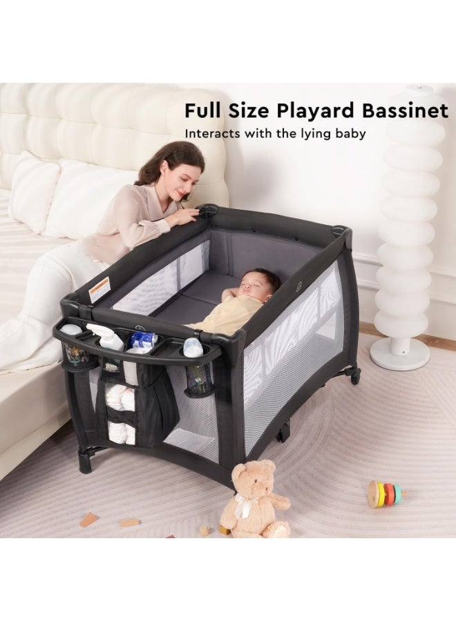 Piccasio Baby Bed, Foldable Baby Bedside Sleeper & Playard, 5 in 1 Baby Bassinet & Crib, Travel Nursery Center With Toys & Music Box,Baby cot & Playpen Newborn Diaper Changing Table - Image 3