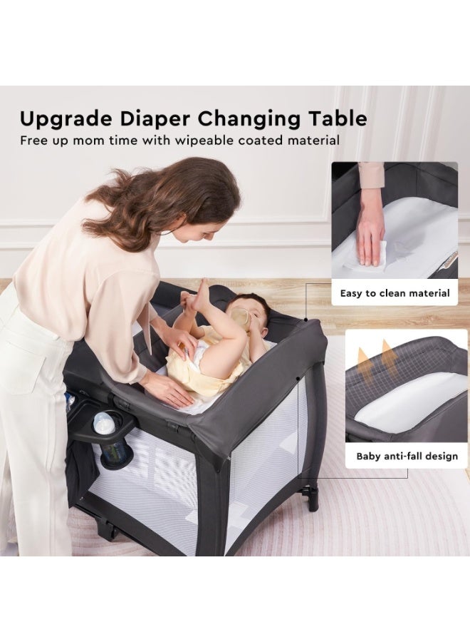 Piccasio Baby Bed, Foldable Baby Bedside Sleeper & Playard, 5 in 1 Baby Bassinet & Crib, Travel Nursery Center With Toys & Music Box,Baby cot & Playpen Newborn Diaper Changing Table - Image 4