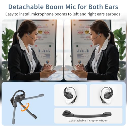 BANIGIPA Open Ear Headphones w/Detachable Boom Mic, Bluetooth 5.4 Headset w/Noise Canceling Microphone, True Wireless Earbuds w/Charging Case for Working, Lightweight & Mute, Multipoint Connection - Image 3