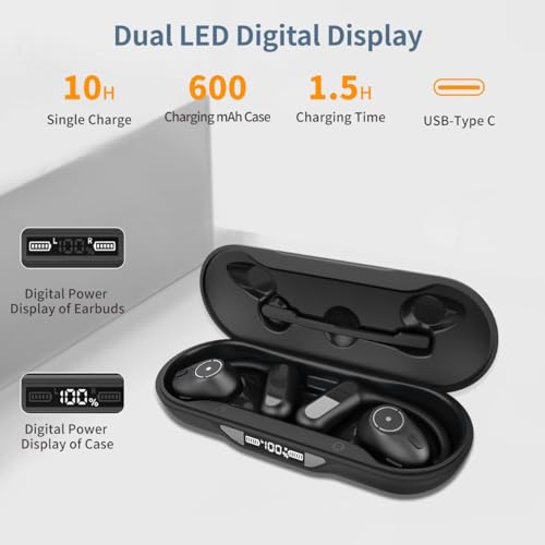 BANIGIPA Open Ear Headphones w/Detachable Boom Mic, Bluetooth 5.4 Headset w/Noise Canceling Microphone, True Wireless Earbuds w/Charging Case for Working, Lightweight & Mute, Multipoint Connection - Image 5