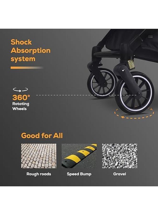 نورتر عربة أطفال مع سلة تخزين، مصد أمامي قابل للإزالة، حزام أمان بخمس نقاط، عجلات إيفا بأربع عجلات ممتصة للصدمات، تصميم مدمج قابل للطي، عربة سفر - Image 3